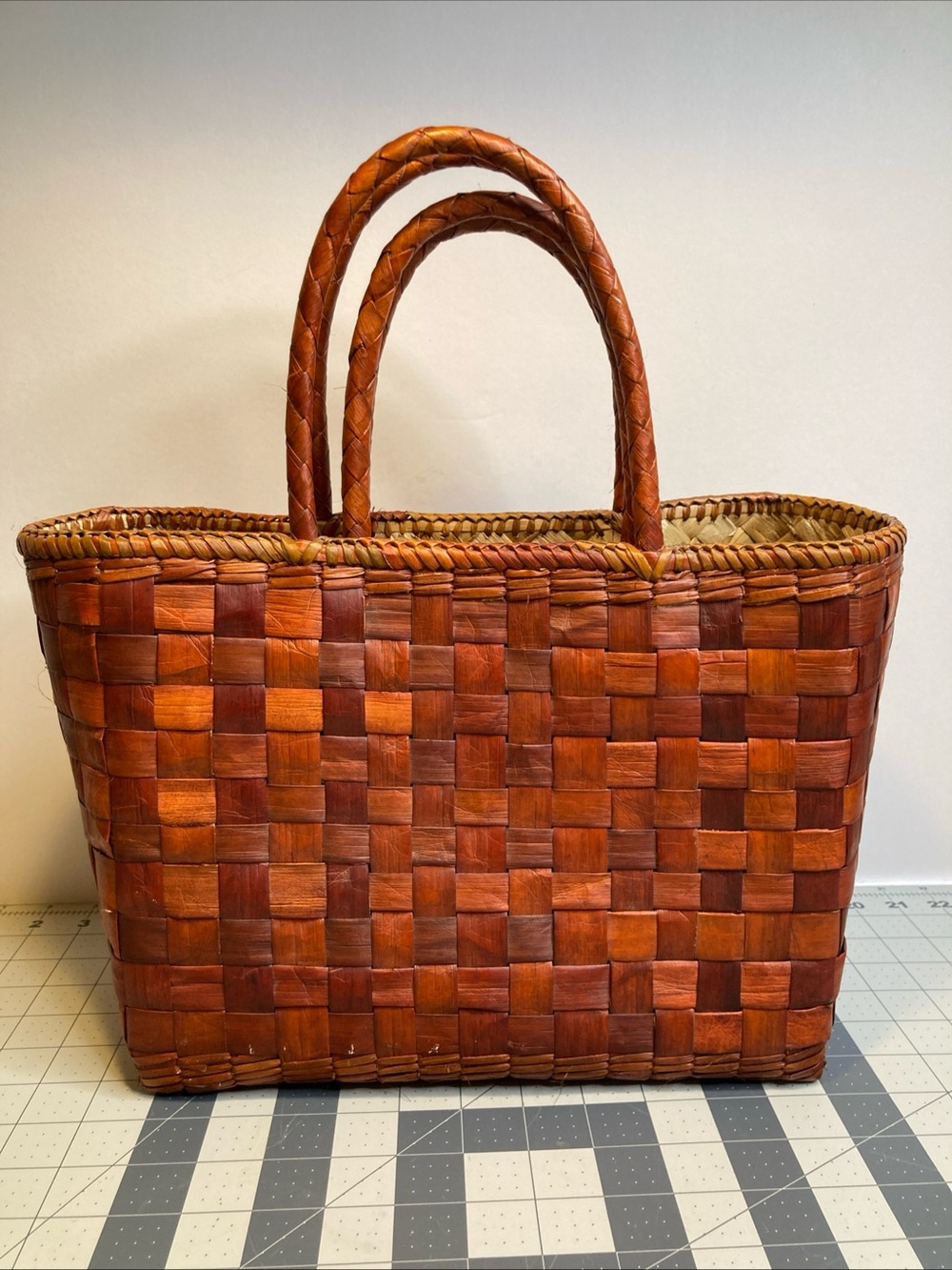 2-Hand Woven Nesting Brown Wooden Splint Bark Tote Purse Boho